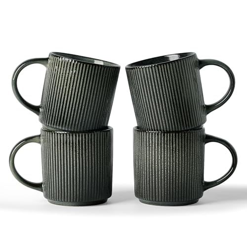 famiware Coffee Mug Set of 4, Star 12 oz Ceramic Mugs Cups Set with Handle | Stoneware Stackable Catering Cup for Coffee, Tea, Cappuccino, Latte, Microwave & Dishwasher Safe, Deep Forest - color: Star-Deep Forest, size: 4 Count (Pack of 1)