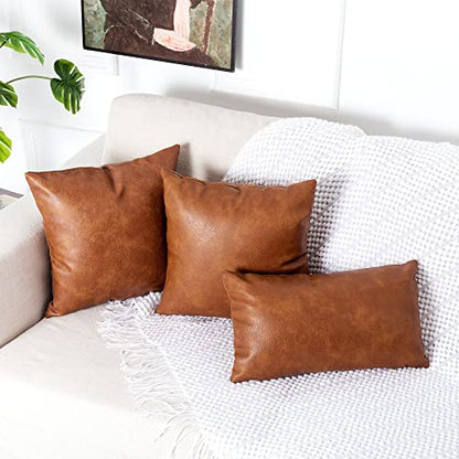 PANOD Premium Faux Leather Throw Pillow Covers, Modern Luxury Decorative Lumbar Throw Pillow Case Cushion Cases for Sofa Couch Bed Car Outdoor,12x20 inch Brown - size: 20" x 12" (Pack of 1)