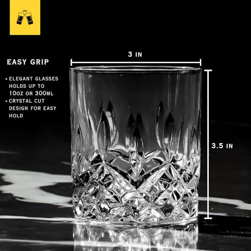 LEMONSODA Crystal Cut Old Fashioned Glass Sets - 10oz/12oz Ultra-Clear Premium Lead-Free Rocks Glass Tumbler For Drinking Bourbon, Scotch, Cognac, Cocktails (10oz, Set of 2) - color: 10oz, size: Set of 2