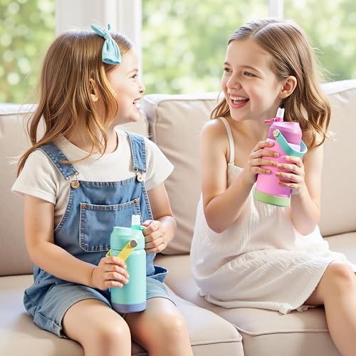 Kerilyn 12oz Water Bottle 2 Pack, Stainless Steel Insulated Water Bottle Bulk with Straws Leak-Proof,BPA Free, 2 Piece Set Mint Breeze - color: A. Mint Breeze