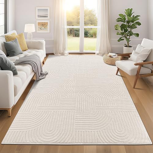 Pauwer 6x9 Area Rugs for Living Room, Modern Non Slip Washable Rug, Beige | Arch Pattern, Soft Fluffy, Neutral, Boho Accent, Solid Color Floor Carpet, For Kids Room Dining Room Nursery Entryway - color: Beige, size: 6'x9'
