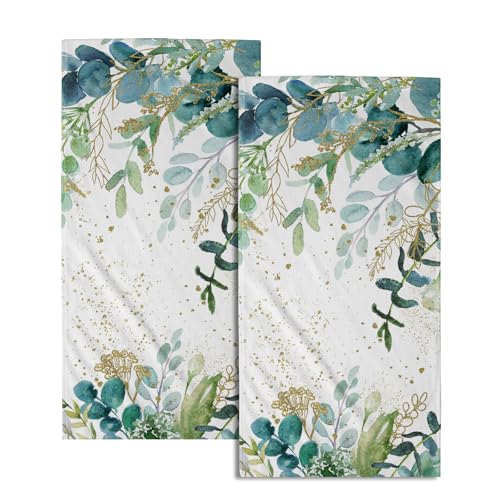 Imiss Eucalyptus Leaves Hand Towels 14.4 x 28.3 Inch Set of 2 Green Sage Leaf Bath Fingertip Towel Soft Watercolor Botanical Decor Spring Guest Towels for Gym,Spa,Hotel,Bathroom - color: Eucalyptus Leaf Green