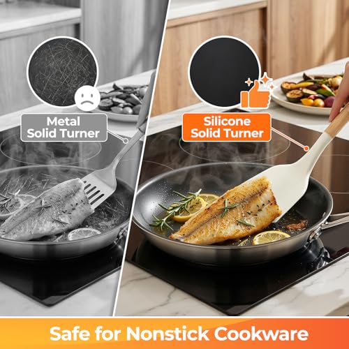 33Pcs Kitchen Utensils Set Silicone Cooking Utensils Set with Wooden Handle | Heat-Resistant, Dishwasher Safe, BPA-Free Silicone Kitchen Utensil Set with Wooden Handles & Holder for Nonstick Cookware - color: White