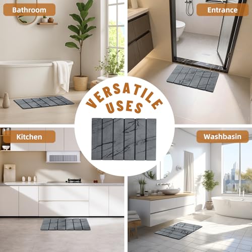 Luxspire Stone Bath Mat, Stone Shower mat Foldable 24x16, Marble Gray | Quick & fast drying diatomaceous earth, Non-slip rubber base, Easy-clean surface for bathroom floor & outside shower - color: E-marble Gray