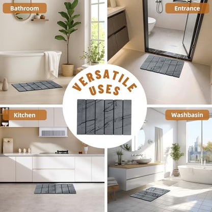 Luxspire Stone Bath Mat, Stone Shower mat Foldable 24x16, Marble Gray | Quick & fast drying diatomaceous earth, Non-slip rubber base, Easy-clean surface for bathroom floor & outside shower - color: E-marble Gray