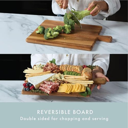 Charcuterie Board - Acacia Wood Cutting Board for Kitchen with Groove & Handle, Cheese Board for Vegetables, Bread, Fruits, Meat - Decorative Wooden Serving Tray House Warming Gift - size: 16.8"L x 11"W