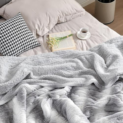 Bearhug Heated Blanket 6 Heat Settings Electric Blanket, 4-Hour Auto Shut-Off, Luxurious Faux Fur & Sherpa Dual-Sided Heated Throw, Machine Washable, 50 x 60 Inches, Gift-Ready Elegant Packaging - color: Silver Shade Gradient Stripe, size: Throw 50" x 60"