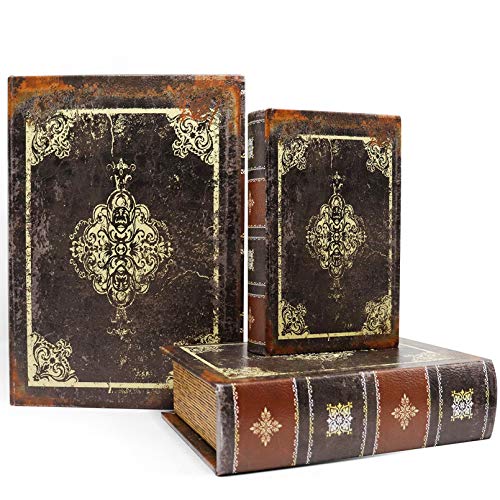 Jolitac Wooden Decorative Book Boxes 3-Pack - Vintage Style Secret Storage Boxes Handcrafted Wooden Storage Containers with Rustic Magnetic Closure for Jewelry & Keepsakes (Dark Vintage) - color: Vintage