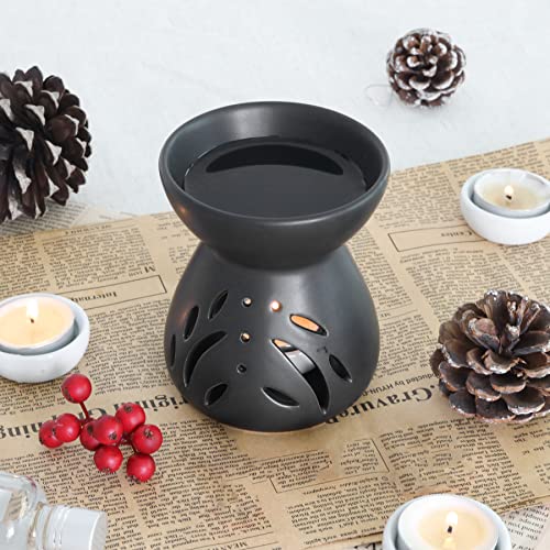 ComSaf Oil Burner Wax Melt Warmer, Ceramic Candle Diffuser Black 2 Pack | Essential Oil Aromatherapy, Scented Wax Melts, Tea Light Tray, Bedroom Home Decor, Spa and Yoga, Housewarming Gift