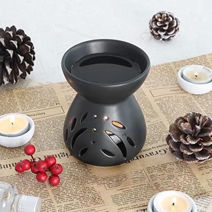 ComSaf Oil Burner Wax Melt Warmer, Ceramic Candle Diffuser Black 2 Pack | Essential Oil Aromatherapy, Scented Wax Melts, Tea Light Tray, Bedroom Home Decor, Spa and Yoga, Housewarming Gift