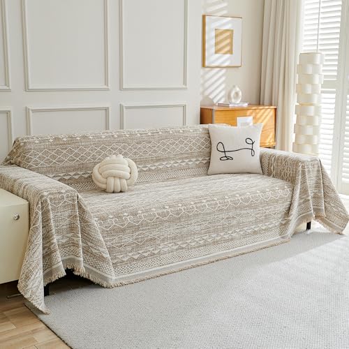 Boho Couch Cover Sofa Slipcover for Sectional Sofa Covers Protector Universal Use Chenille Blend Thick Fabric Washable, Modern Design Sofa Throw Cover for Living Room, 71" x 118", Khaki - color: V-khaki Boho Geometry, size: 71" x 118"