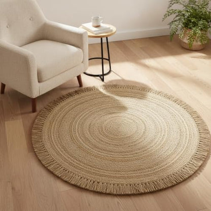Hand Woven Jute Round Rug, Natural Reversible Boho Area Rug for Entryway, Kitchen, Living Room and Bedroom I Farmhouse Indoor Floor Rug - 3ft, Circular - size: 3' (Round)