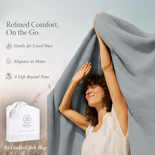 Threadmill Cotton Queen Blanket, Herringbone, Scottish Grey, 90x92 in | 100% Cotton, Herringbone Pattern, 350 GSM, 90x92 in, Breathable, Moisture-Wicking, All-Season, OEKO-TEX Certified - color: Scottish Grey, size: Queen (90" x 92")
