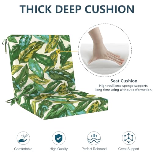 DYTXIII Outdoor Midback Chair Cushions Set of 2-20"x17" Water Repellent & Fade-Resistant Patio Seat Cushions with High-Resiliency Foam, Non-Slip Ties for Dining, Balcony Furniture-Lush Leaf Jungle - color: Lush Leaf Jungle