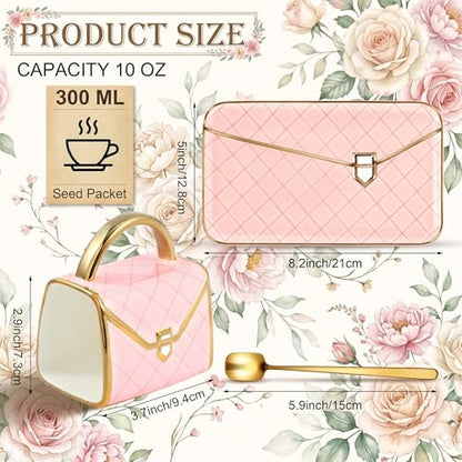 Zubebe 1 Set Coffee Mug Elegant Handbag Shaped Cup Modern Ceramic Purse Mug with Spoon and Saucer, 10oz Cute Creative Tea Cup for Woman Girls Gift (Pink) - color: Pink