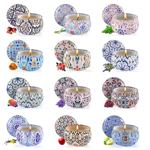 Scented Candles Gift Set,12 Pack Aromatherapy Candle with Gift Box for Family-Flower - color: Flower