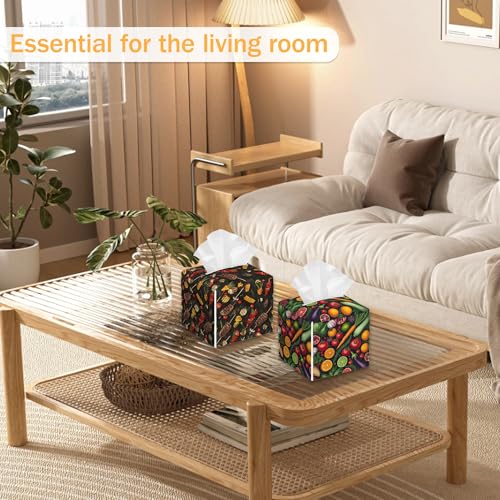 Vegetables 2 Pcs Tissue Box Cover Square, Spring Fruit BBQ Tissue Box Holder Waterproof Leather Facial Paper Organizer Dispenser for Bathroom Home Car Nightstand - color: Vegetables