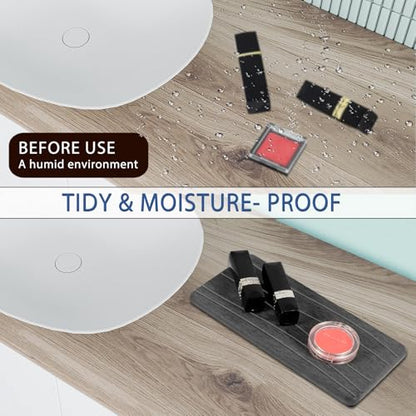 3PCS Water Absorbing Stone Tray, Fast Drying Stone Sink Tray, Stones Soap Trays, Water Absorbent Diatomite Trays, Diatomite Coasters for Kitchen Sink Bathroom Counter, Hand Soap Dish & Holders - color: 1pcs 21×10cm + 2pcs 10×10cm Dark Gray Wave