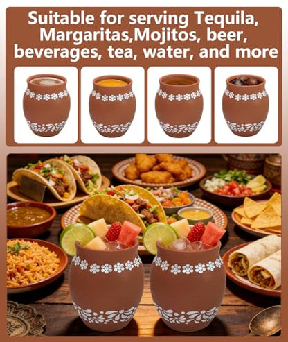 Brown Mexican Style Ceramic Small Vases, 6-Pack Hand-Painted Daisy Decor Pots, 16oz - color: Brown