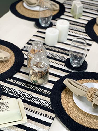 Black, Cream, White Boho Table Runner | Cotton Farmhouse Table Linen 13x72 Inches| Machine Washable, Durable and Easy to Combine - color: Ivory-black, size: 13x72 Inch.