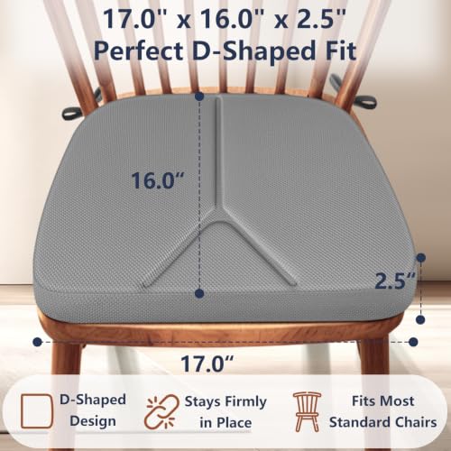 Chair Cushions for Dining Chairs Set of 4, 17" x 16" x 2.5" Thick D-Shaped Seat Cushions with Removable Washable Cover and Ties, Non-Slip Chair Pads for Kitchen, Indoor Dining Room (Grey) - color: Grey