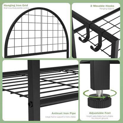 VGMiu 4 Tier Plant Stand Indoor Outdoor, Metal Plant Shelf for Multi Plants | Black Plant Display Stand Flower Plante Pots Holder for Patio Garden Balcony Living Room