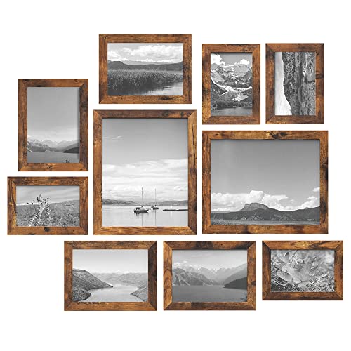 SONGMICS Picture Frames, Collage Picture Frames Set of 10, Two 8x10, Four 5x7, Four 4x6, Photo Frame for Wall Gallery Decor, Table Display, Glass, Rustic Brown URPF010X01 - color: Rustic Brown, size: 4x6" & 5x7" & 8x10"