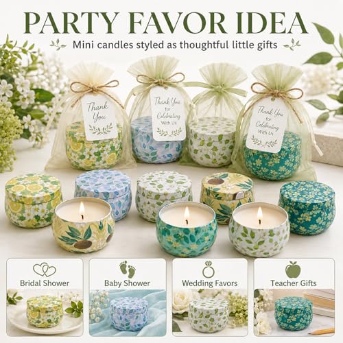 24 Pack Mini Scented Candles for Party Favors, 2.5 oz Soy Wax Tin Candle Gift Set, 6 Fresh Botanical Scents x 4 Each, Small Gifts for Bridal Shower, Baby Shower, Wedding Favors, Teachers - size: Summer 24-Candle Set
