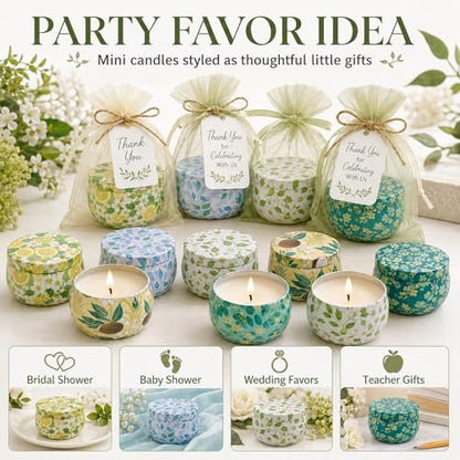24 Pack Mini Scented Candles for Party Favors, 2.5 oz Soy Wax Tin Candle Gift Set, 6 Fresh Botanical Scents x 4 Each, Small Gifts for Bridal Shower, Baby Shower, Wedding Favors, Teachers - size: Summer 24-Candle Set