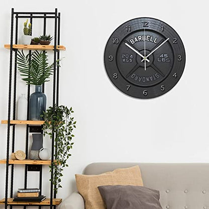ArogGeld Barbell Wooden Wall Clock Rustic Style Battery Operated Silent Non Ticking Clocks Numerals Decorative for Kitchen Living Room Bedroom Office Farmhouse Gift 12x12in