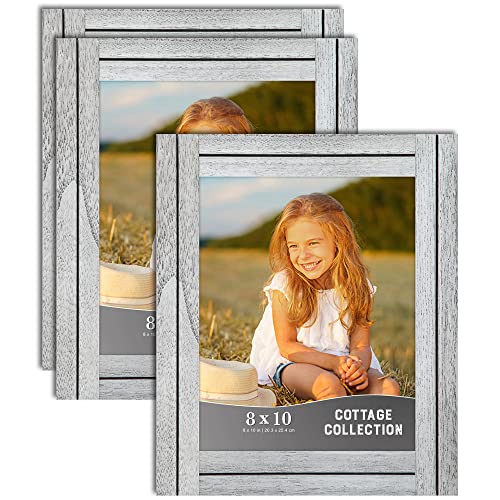 8x10 (20x25 cm) Picture Frames (Farmhouse White, 3 Pack), Rustic Picture Frame Set, Natural Real Wood Frames, Cottage Collection
