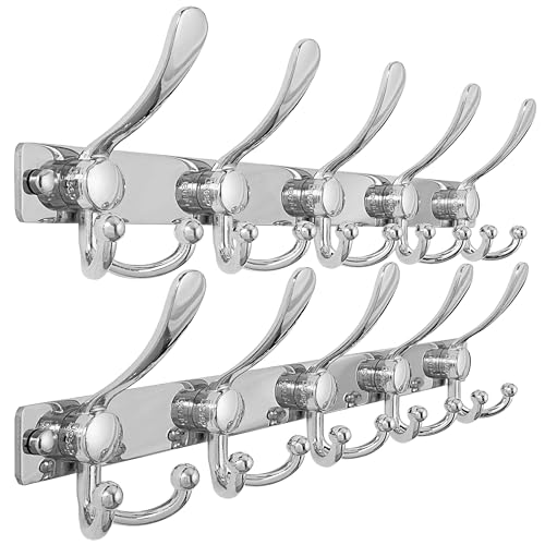 Coat Rack Wall Mount, Heavy Duty 12-Gauge Base vs Flimsy 1mm, Double-Thick Solid Anti-Snap Hooks, 16” Stud-Mount, Stainless Steel Hanger for Clothes Hat Entryway Closet, Chromed, Pack of 2 - color: Chromed, size: L=17" (2pcs)