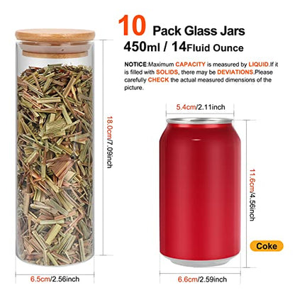DHSBTLS 10 Pack 14 oz Glass Jars with Airtight Bamboo Lids for Kitchen | 450 ml Pantry Organization Jar, Glass Terrarium with Lid, Spice, Flour and Sugar Container, Canister Set for Kitchen Counter - size: 14 fl oz (10 pcs)