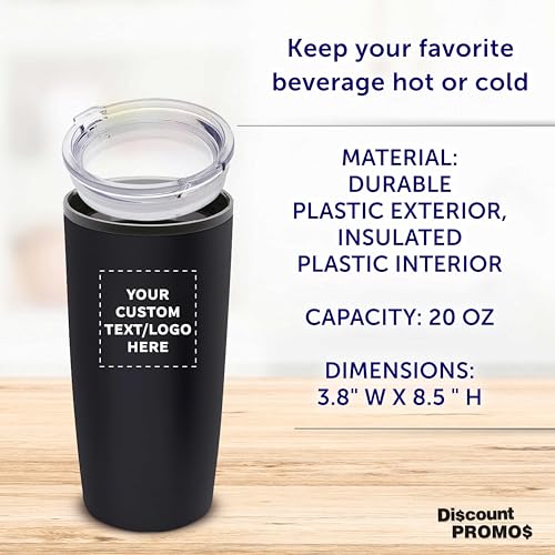 Custom Plastic Tumblers 20 oz Set of 6/12/24 Personalized Bulk Pack with Lids, Ice Coffee Tumbler, To Go Cup Insulated - Black - color: - Custom – Black