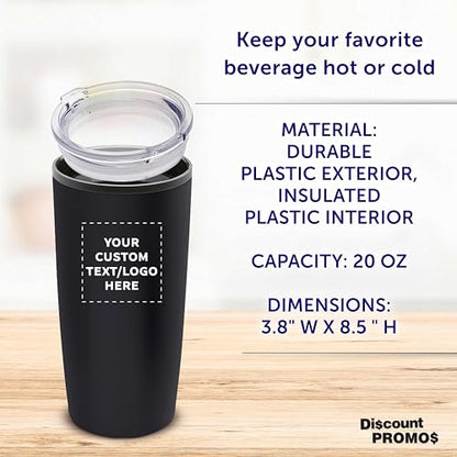 Custom Plastic Tumblers 20 oz Set of 6/12/24 Personalized Bulk Pack with Lids, Ice Coffee Tumbler, To Go Cup Insulated - Black - color: - Custom – Black
