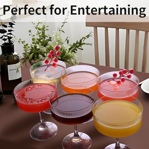 KMIGRUAN 11oz Large Vintage Coupe Glasses Set of 6,Ribbed Cocktail Glasses,Classic Espresso Martini Glasses,Margarita and Champagne Glasses for Bar,Wine,Dessert,Cocktail Glassware Gift Set - style: Ribbed Martini Glasses