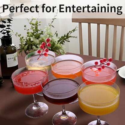 KMIGRUAN 11oz Large Vintage Coupe Glasses Set of 6,Ribbed Cocktail Glasses,Classic Espresso Martini Glasses,Margarita and Champagne Glasses for Bar,Wine,Dessert,Cocktail Glassware Gift Set - style: Ribbed Martini Glasses