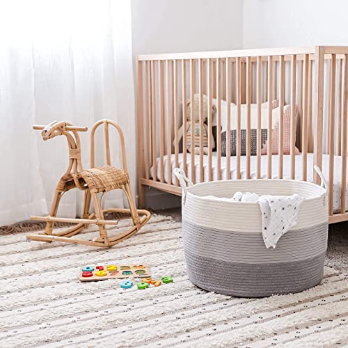 OrganiHaus Round Toy Basket & Blanket Basket, Cotton Rope 20x13" | 3-Toned Gray - Round Cotton Rope Basket, 20x13" - color: 3-toned Gray, size: Wide