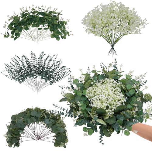 150Pcs Artificial Greenery Stems Eucalyptus & Baby's Breath Flowers | 150Pcs Mixed Floral Picks with Flexible Stems, Ideal for Wedding Decor, DIY Arrangements, Vase Fillers and Home Centerpieces - color: Green