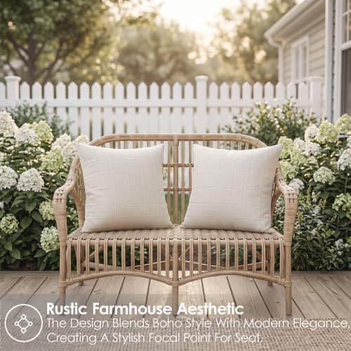 Linen Burlap Textured Pillow Covers 18x18 Inch Beige Set of 2 | Plaid Pillow Covers with Hidden Zipper,Soft Farmhouse Cushion Covers for Couch Sofa Living Room Bedroom,Machine Washable - color: Beige, size: 18" x 18" (Pack of 2)