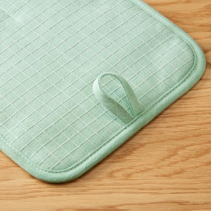 KITCHENAID Gourmet Series Gridlines Pot Holders 2-Pack Set, Heat Resistant up to 600°F, Soft Silicone Grip, Magnetic Cuff, Pistachio Green, 8"x8" - color: Pistachio Green