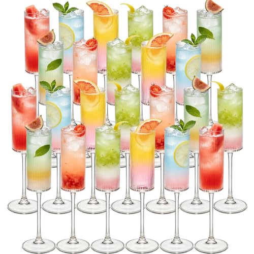 24Pieces Clear Crystal Wine Glasses 6OZ Goblet Ribbed Champagne Flutes Mimosa Bar Toasting Glass Champagne Long Stem Vintage Drinking Colored Glasses for Birthday, Wedding, Cocktail Cups - color: Clear, size: 24 PCS