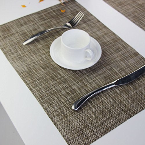 Placemats Place Mats Indoor Set of 6 Washable Easy to Clean PVC Placemat (Placemats Set of 6, Camel) - color: Camel, size: placemats set of 6