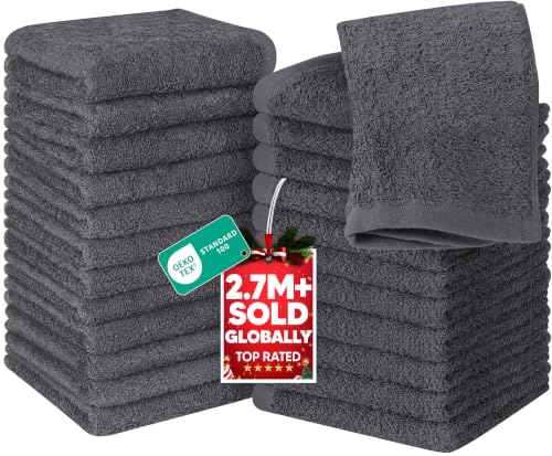 Utopia Towels 24 Pack Washcloths, 12x12 in, 100% Cotton, Grey | Premium 100% Ring Spun Cotton Face Cloths - Highly Absorbent, Fast Drying Soft Feel Fingertip Towels for Daily Use - color: Grey