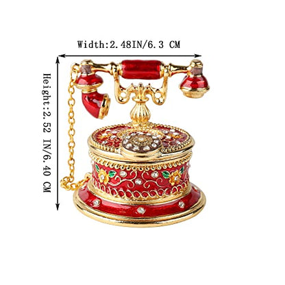 QIFU Hand Painted Red Telephone Figurine Enameled Trinket Box Hinged, Unique Gift for Family - color: T2 Red