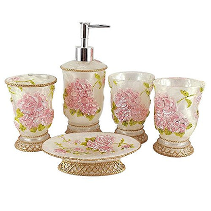 Vintage Bathroom Accessories, 5Piece Bathroom Accessories Set, Bathroom Set Features, Soap Dispenser, Toothbrush Holder, Tumbler & Soap Dish - Bath Gift Set