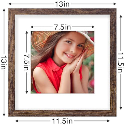 Vittanly 12x12 Picture Frames Set of 9, Shatter Resistant Plexiglass, Display 8x8 Pictures with Mat or 12x12 without Mat, Photo Frames for Wall Mount, Engineered Wood, Brown | Display Pictures 8x8 with Mat or 12x12 without Mat for Wall Mounting, Square Ph