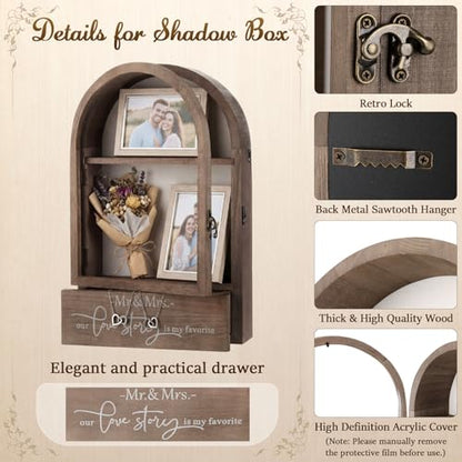 16 Inch Huge Wooden Shadow Box Frame with Acrylic Panel, Shelves, Hangable Brown Deep Shadow Boxes Memory Display Cases with Lanyard and Metal Hook for Wedding Keepsakes, Photos(Large) - style: Large