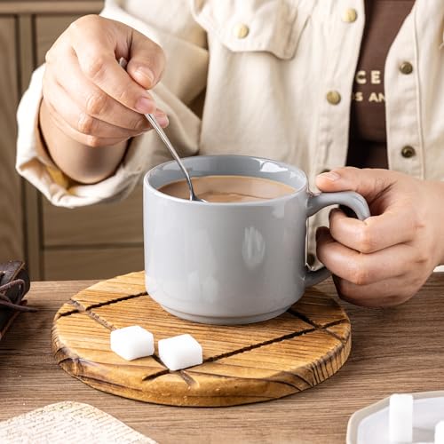 GBhome 14 OZ Coffee Mugs Set of 6, Stackable Gray Coffee Cups Set | Modern Ceramic Coffee Mugs for Men,Women, Cappuccino/Espresso. Dishwasher&Microwave Safe - color: Gray