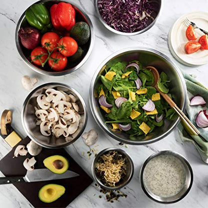 FineDine Stainless Steel Mixing Bowls Set, 6-Piece Metal Bowls | Stainless steel bowls, nesting design saves space, dishwasher safe, prep bowls, baking bowls, cooking bowls - size: 6 Pack
